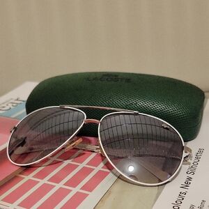 Lacoste Silver Aviator Sunglasses with Green Case